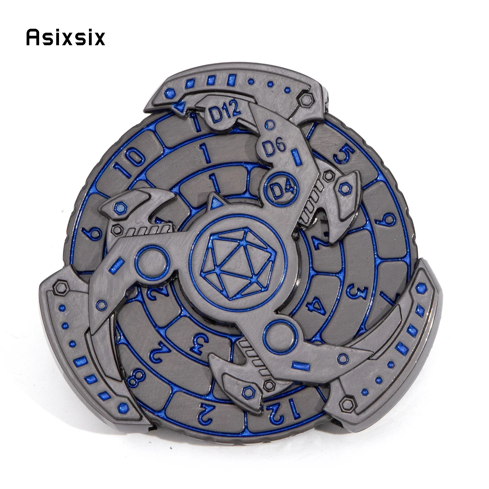 

Silver Blue Mechanical Style A Spinning Wheel Toy With Dice For A Multiplayer Rotation Game, Featuring A Dice Scoring System