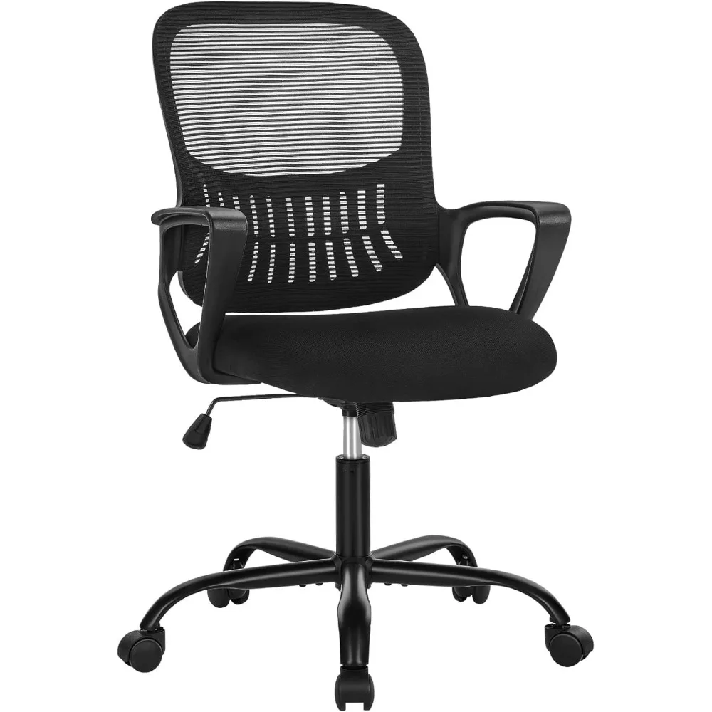 Bureau d'Ordinateur Ergonomique à Mi-Dossier en Maille Roulante, Chaises de Travail à Comcussion avec Roues, Support Lombaire Confortable