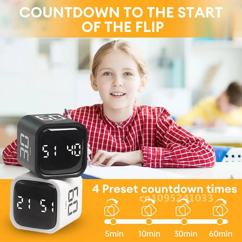 

Mini Flipping Timer Cube Timer Gravity Sensor Learning Timer Cooking Preset Dual 4 Countdown Time Modes Display Digital LED