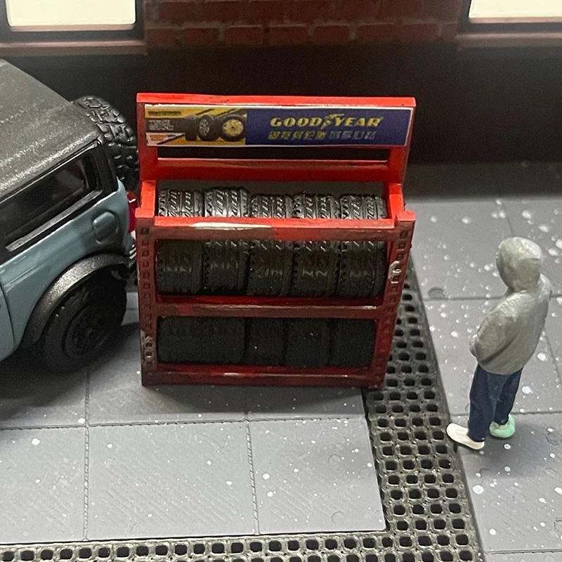 1/64 Scale Model Repair Shop Tire Rack Simulated Accessories Garage Display Model