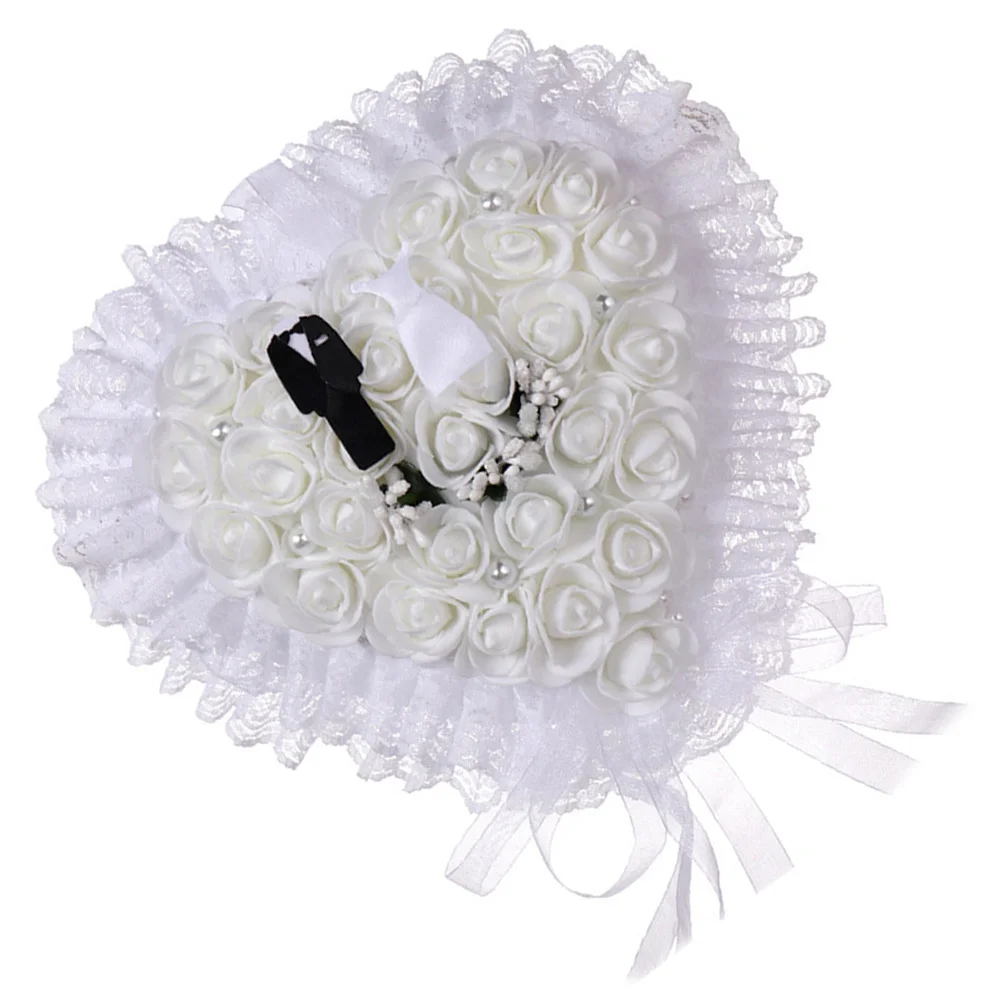 

Floral Lace Ring Cushion Wedding Ring Pillow Bride Dress Groom Suit Design Decorative for Engagement Ceremony Wedding