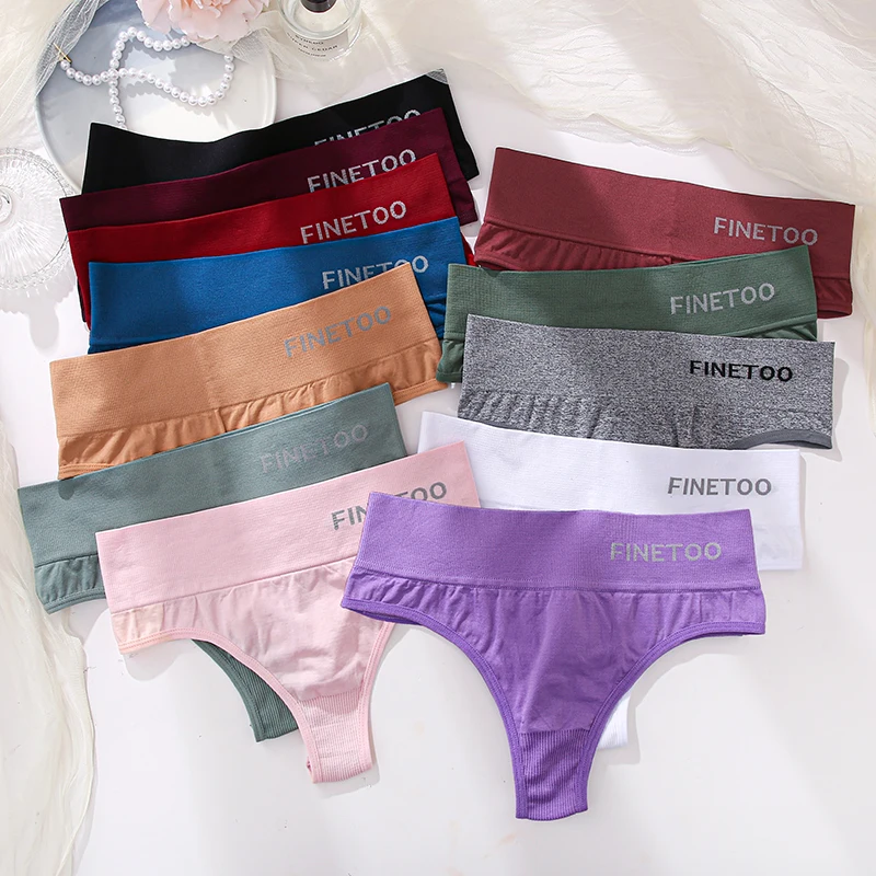 FINETOO New Women Cotton Panties Underwear Large Size Sexy Thong Women Seamless Panties Simple High Waist Girls Thongs M-2XL