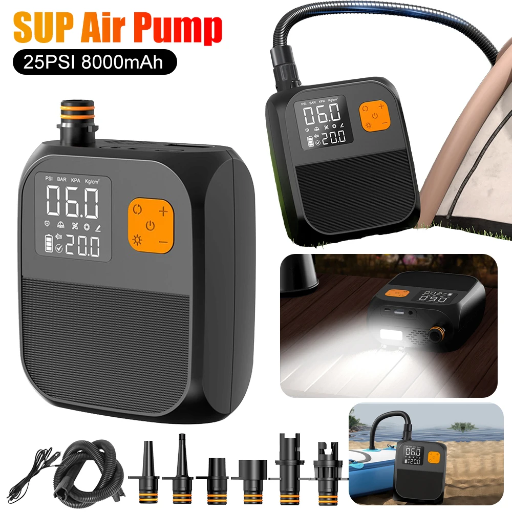 Electric Paddle Board Pump Rechargeable SUP Pump 25PSI Portable Electric Pump for Paddle Board Inflatable Boats