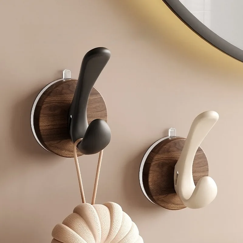 

2pcs Damage Free Punch Free Suction Cup Walnut Hooks Strong Bearing Capacity Door Back Hanger for Entryway Bathroom Shower Room