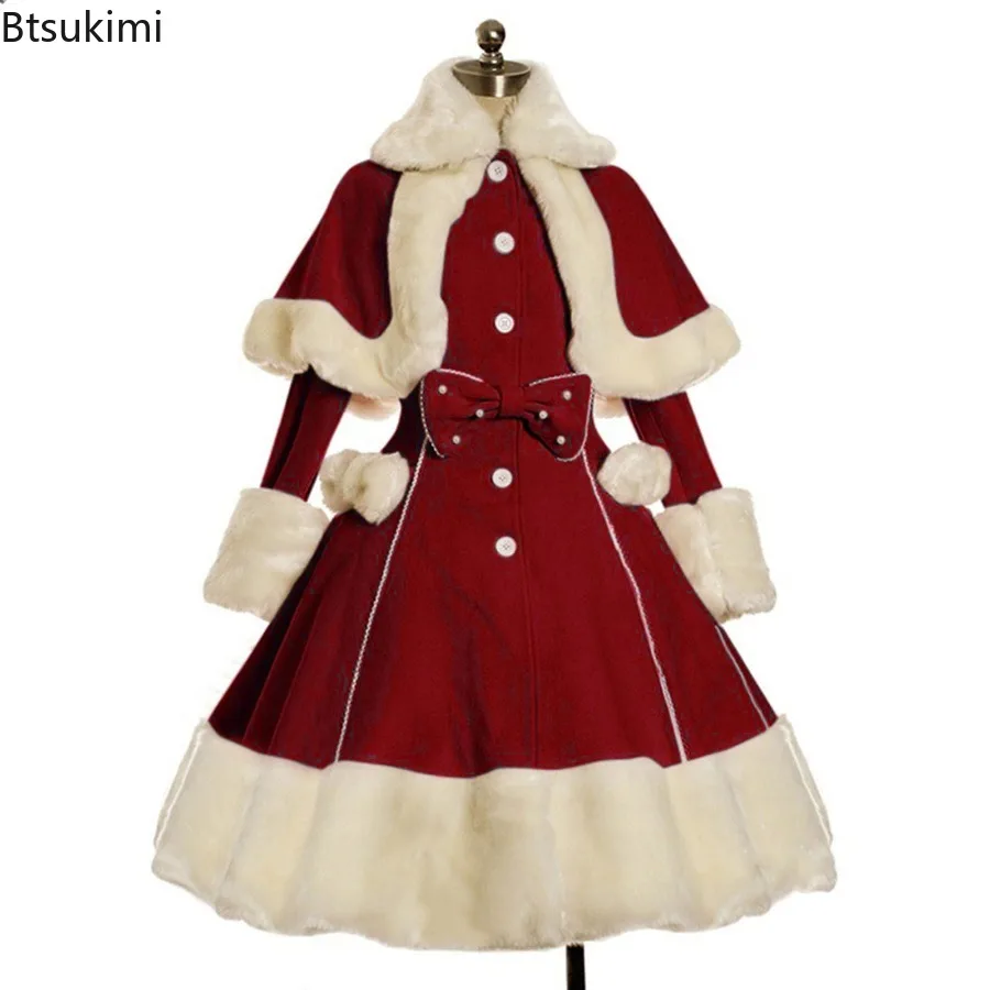 Europäische Retro Gericht Prinzessin Set Lolita Kleid Bühne Leistung Warme Taille Schließen Verdickte Woll Mantel Mantel Drei Stück Set