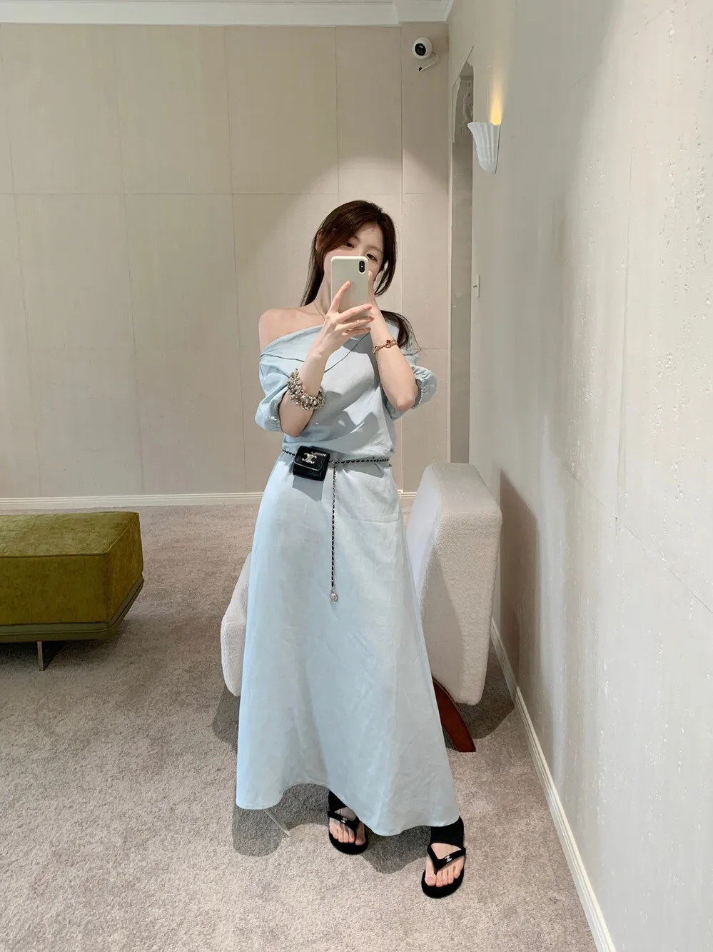 

Платье Lilian Santa из хлопка и льна с диагональными бретелями, поясной сумкой, в деловом стиле, А-силуэт, с коротким рукавом