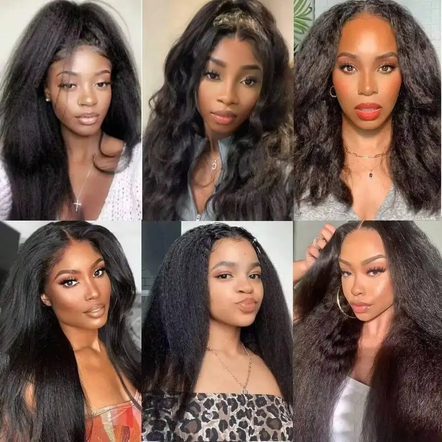 Brazilian Kinky Straight Wig 13x4 13x6 Lace Frontal Wig Natural Black Pre Plucked Baby Hair Transparent Lace Human Hair Wigs 16 To 42 Inch For Black Women - view 6