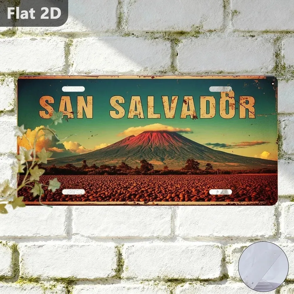 [2D Flat] 1pc Custom San Salvador Volcano City Metal Sign 12"x5.9", Travel Souvenir Wall Decor Gift for Cafe Garage Garden, Deco