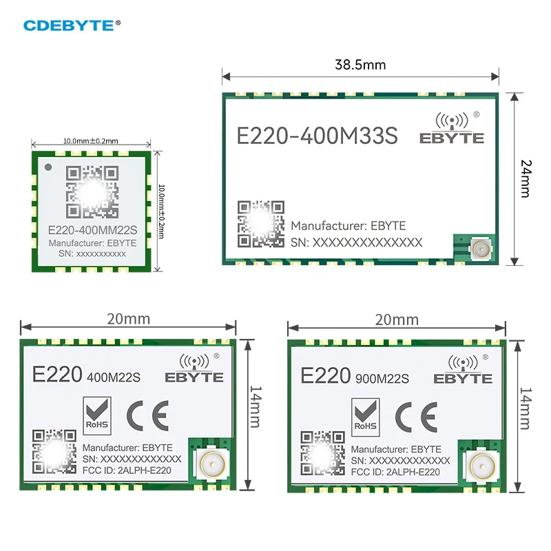 LLCC68 LoRa Wireless RF Module 433/470/868/915M E220 Series SMD SPI 22-30dBm Long Range 6-11km Stamp Hole Antenna DIY