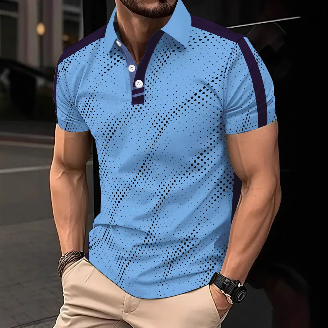 

2025 Summer New Fashion trend Casual Versatile small round dot Men's short sleeve Polo shirt Men's casual breathable T-shirt top