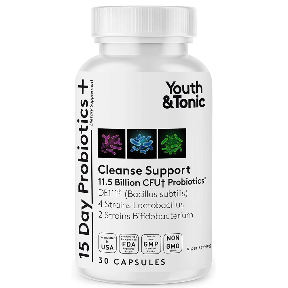 15-Day Detox Probiotic Supplement - 11.5 Billion CFU Shelf-Stable Probiotics for Digestive and Colon Health, Balanced Gut Flora