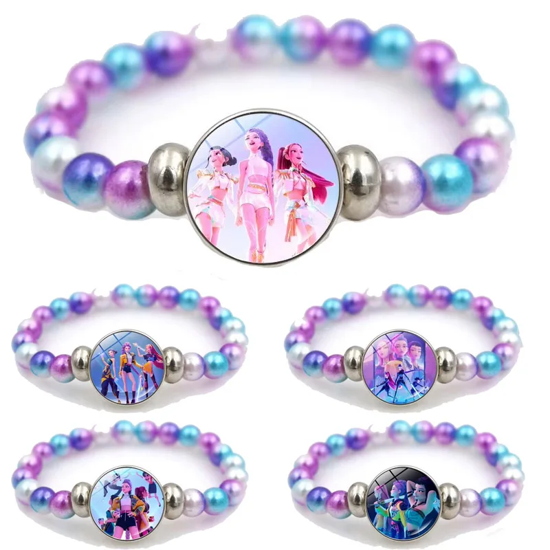 Bracelets KPop Demon Hunters pour filles, bracelets à perles tendance, figurines de dessins animés mignonnes, accessoires de bijoux, cadeaux de Noël pour enfants, jouets