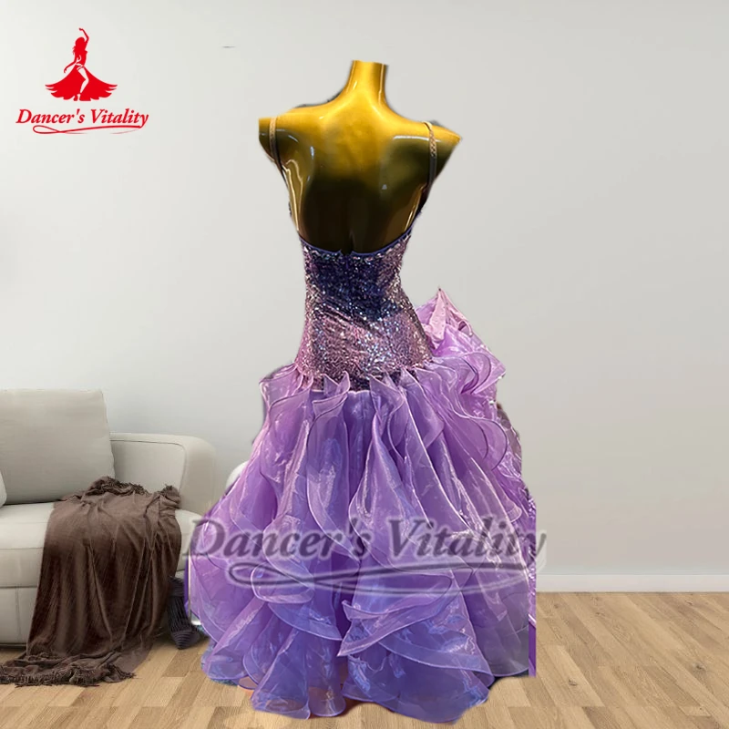 성인용 볼룸 댄스 민소매 슬링 전문 드레스 여성용 왈츠 포크스트롯 퀵스텝 의류 맞춤 댄서의 활력