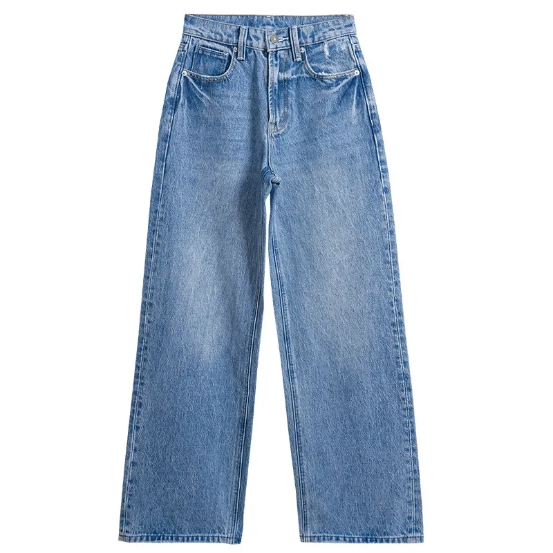 

Denim Wide Leg Pants Women Jeans Floor Length High Waist Mom Jenas Washed Pockets Vintage Straight Trousers 2025 Streetwear