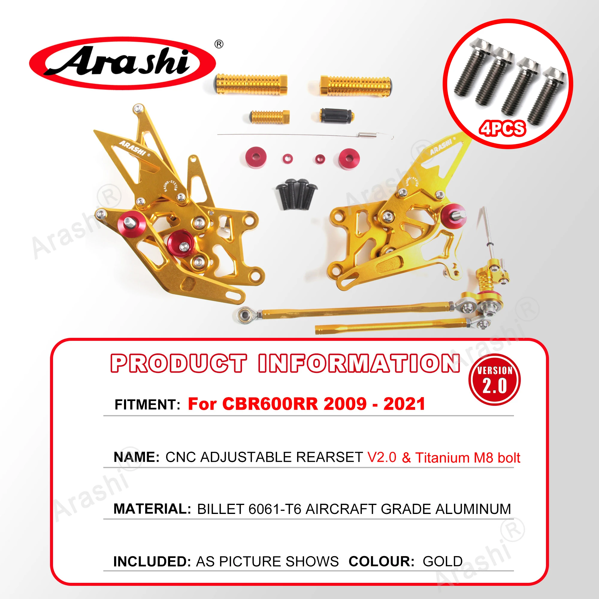 Arashi CNC verstellbare Fußstützen für Honda CBR600RR 2003–2025, Fußrasten, Fahrer-Fußrastenanlage, CBR 600, CBR600 RR 2008 2009 2010 2011