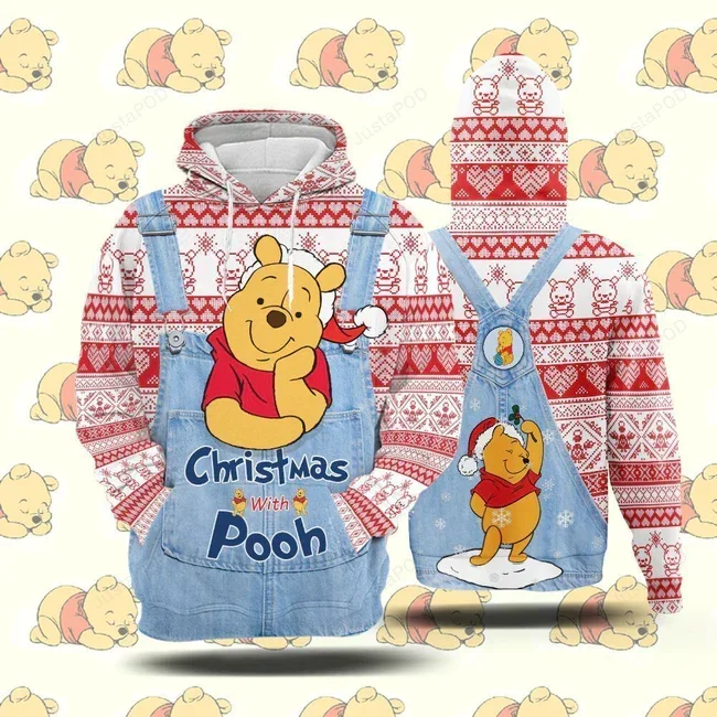 Unifinz DN Christmas Y2k Hoodie Disney Winnie The Pooh Hoodie Christmas With Pooh Santa Pooh 3D Men and Women Hoodie