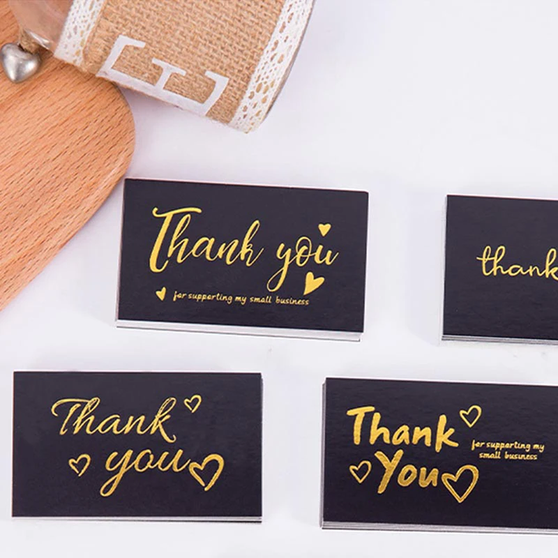 50pcs Black Thank You for Supporting My Small Business Card Thanks Greeting Card Appreciation Cardstock for Sellers Gift