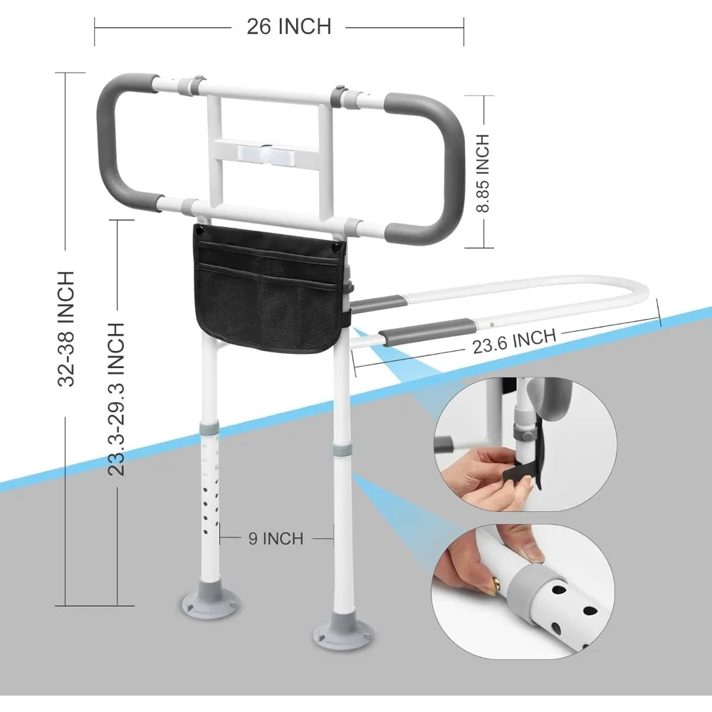 Bed Rails for Elderly Adults, Height Adjustable Bed Assist Rail with Motion Light & Storage Pouch, Bed Handle with Support Legs