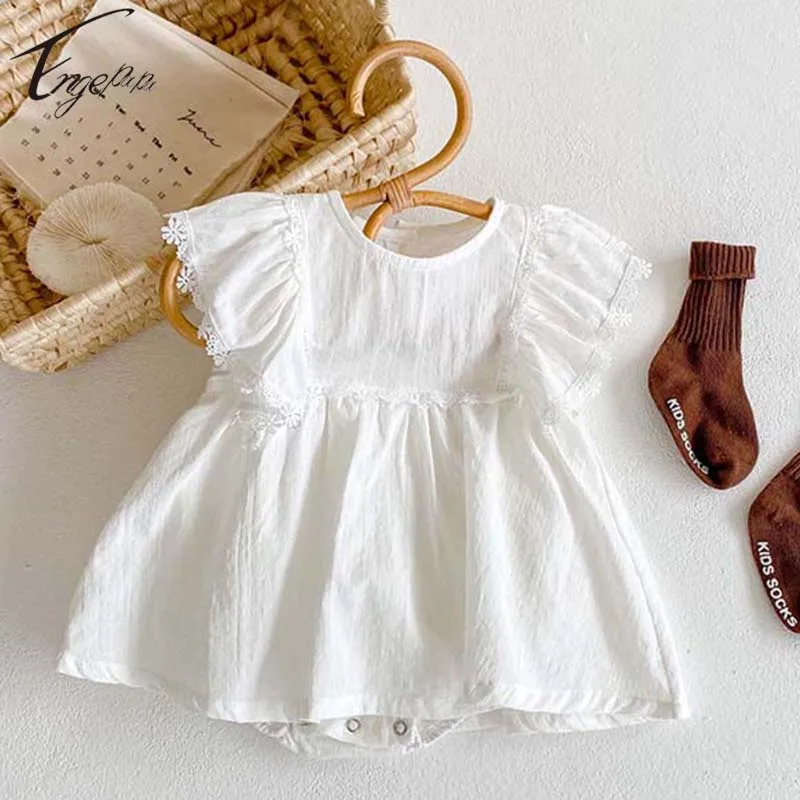 

2023 Summer Baby Girls Rompers Boys Short Sleeves Bodysuit Jumpsuit Korean Style Baby Solid Color Girls Rompers Dress Clothes