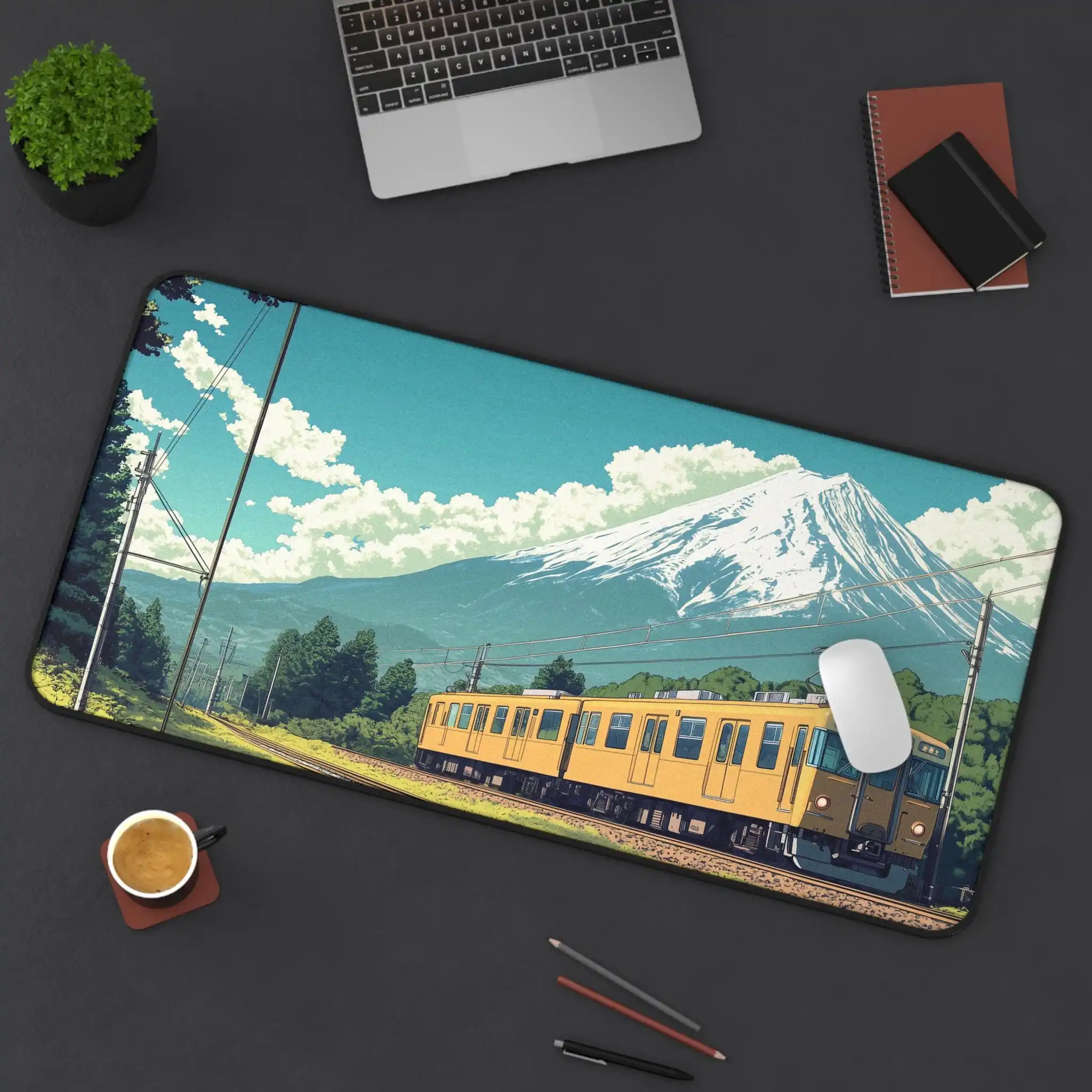 Mount Fuji Train Journey Deskmat Japanese Landscape Desk Pad for Office Gaming Picturesque Art Mouse Pad Perfect Gift for Gamers