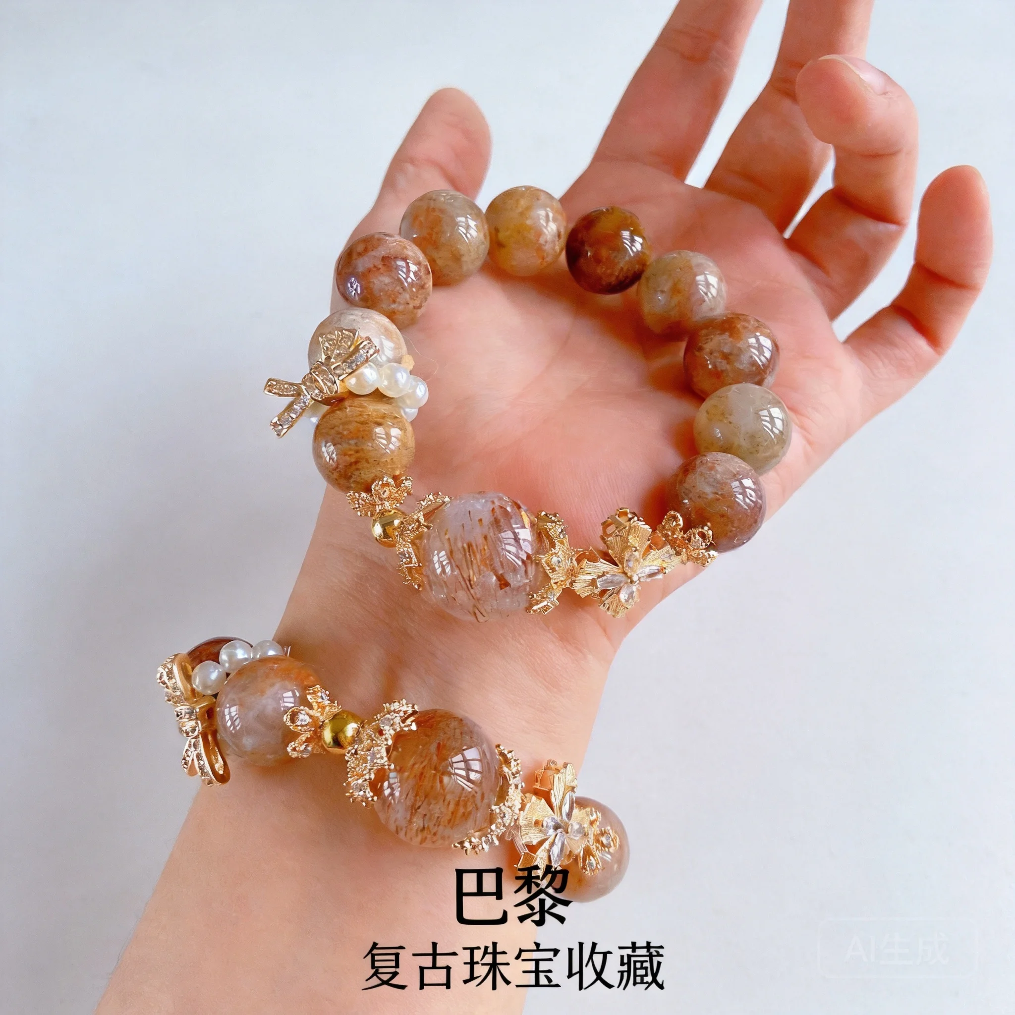 chinese-style-lucky-fortune-blessing-natural-black-golden-phantom-quartz-18mm-large-bead-bracelet-maillard-tone-bow-zircon-decor