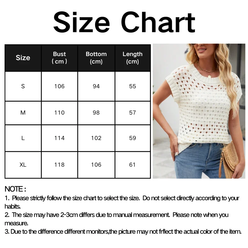 Womens Summer O Neck Short Sleeve Sweater Casual Crochet Hollow Out Knit Tops Pullover Shirts Beach Coverup