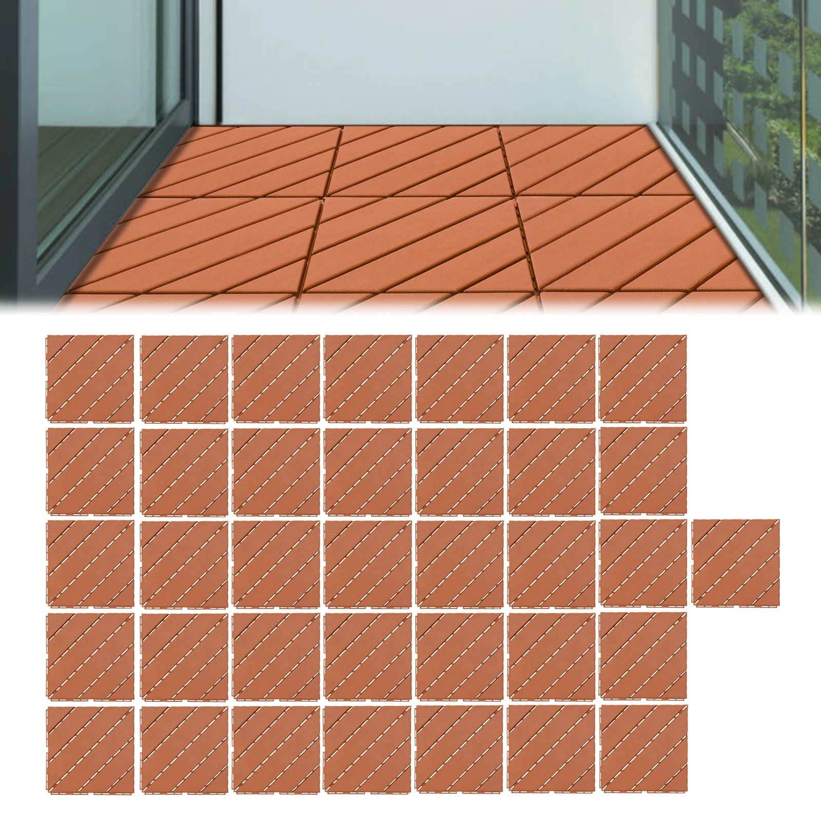 

36 Pack Outdoor Patio Flooring 12"x12" Interlocking Decking Tile Outdoor Use Plastic Interlocking Deck Tiles