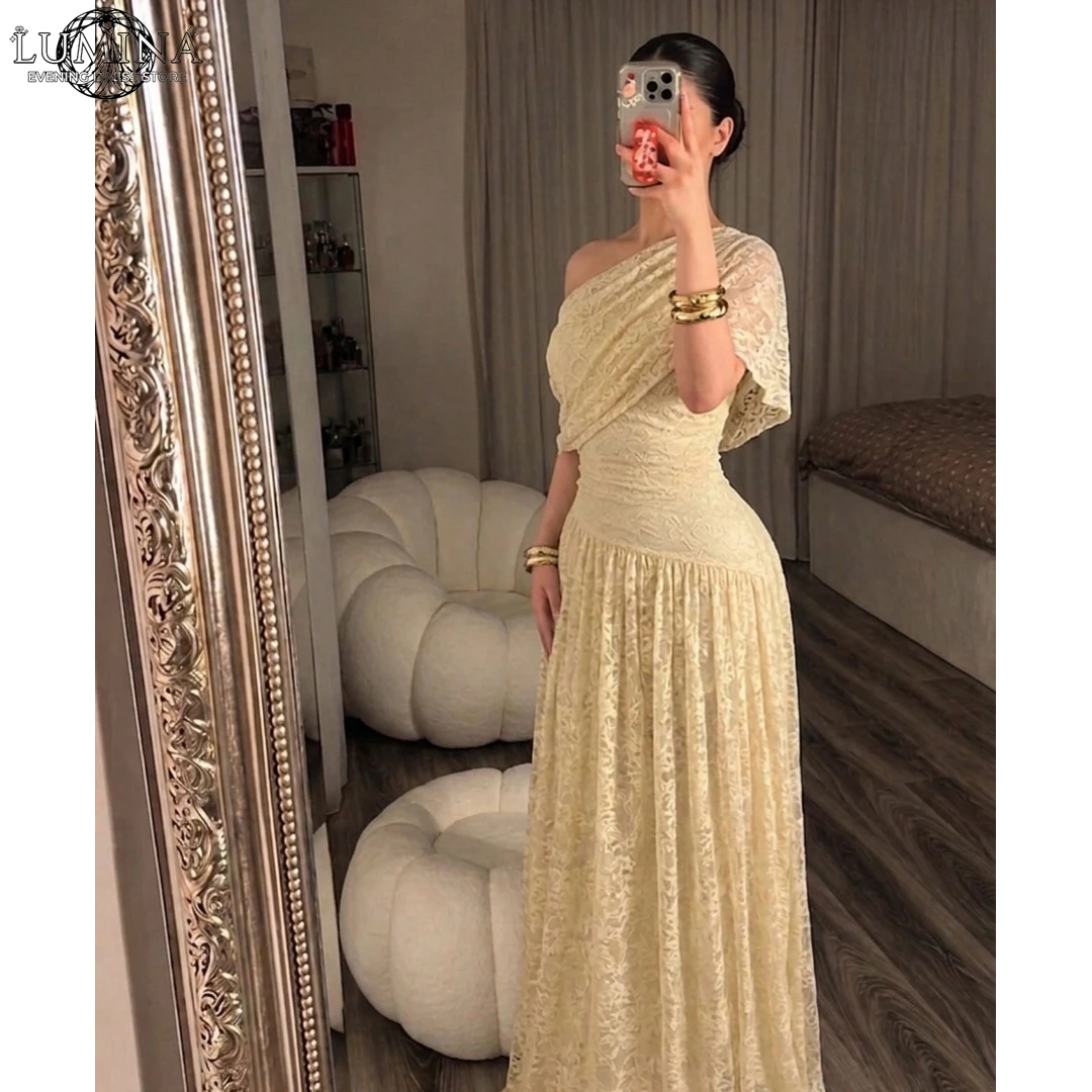 Lumina One Shoulder Evening Dress Woman A Word Luxury Elegant Party Dresses for Weddings Custom Made Embroidery Lace Flowers
