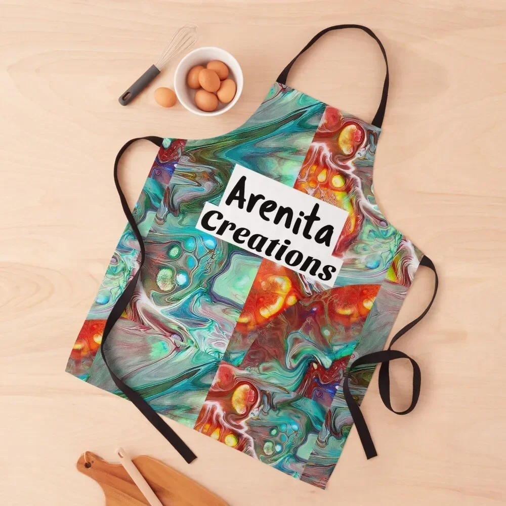 Arenita Creations Half Marble mix of colors blue, orange, yellow, turquoise, red, blue, green, white pattern Apron