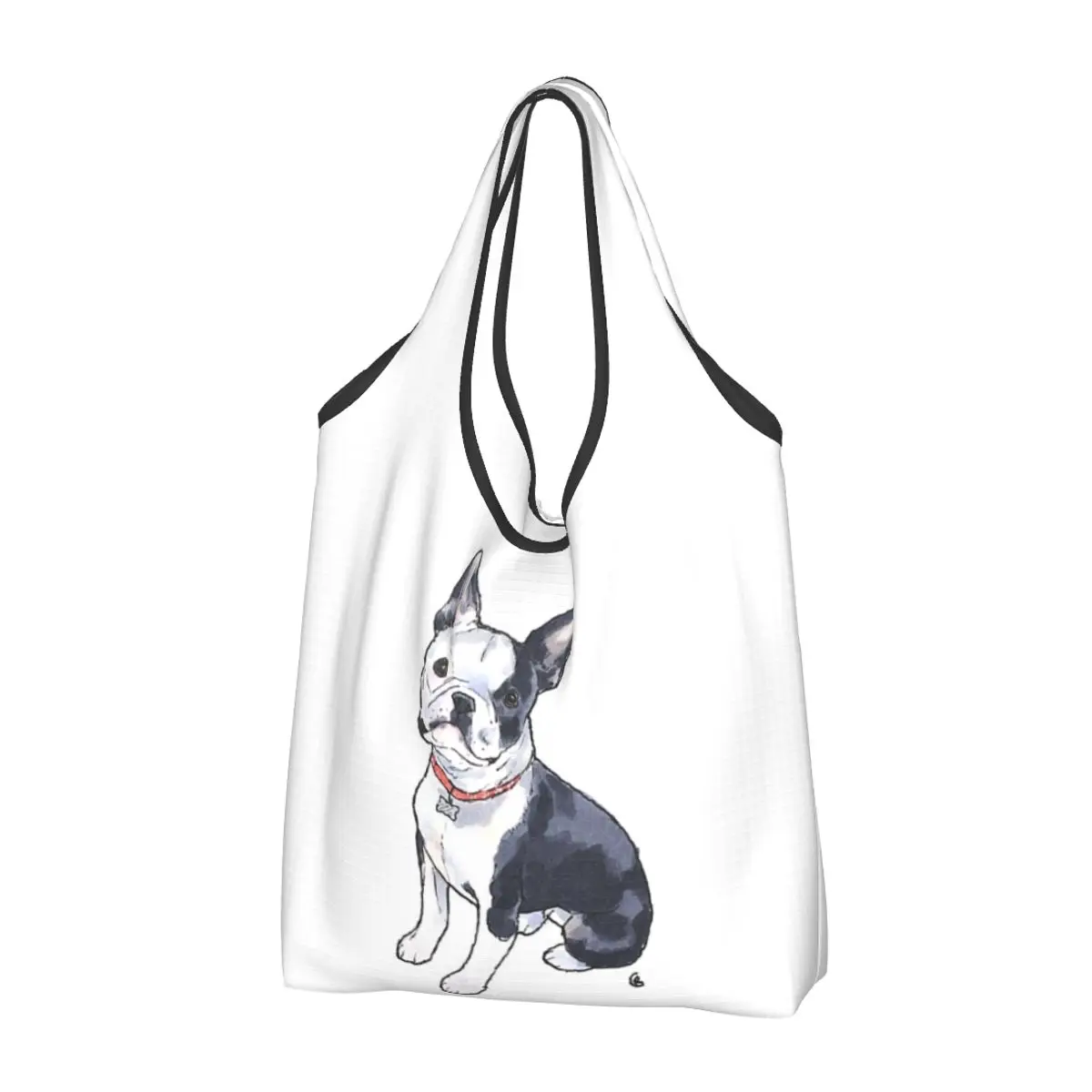 Adorable Boston Terrier Portable Tote Shopping Bags Large Capacity Shopper Bag Grocery Handbag Shoulder Bag