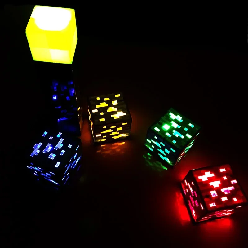 MINECRAFTED Game Light Up Redstone Ore Square Toy Night Light LED Action Toy Figure Sleep Light Diamond Ore Kids Gifts Toys