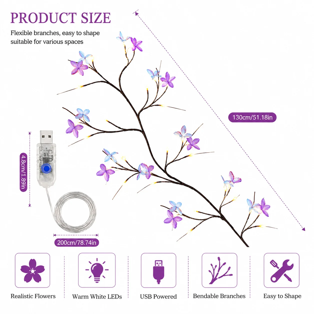 USB LED Butterfly Branch Light Creative Twig Lamp Warm Glow Decorative Lighting for Home Party Wedding
