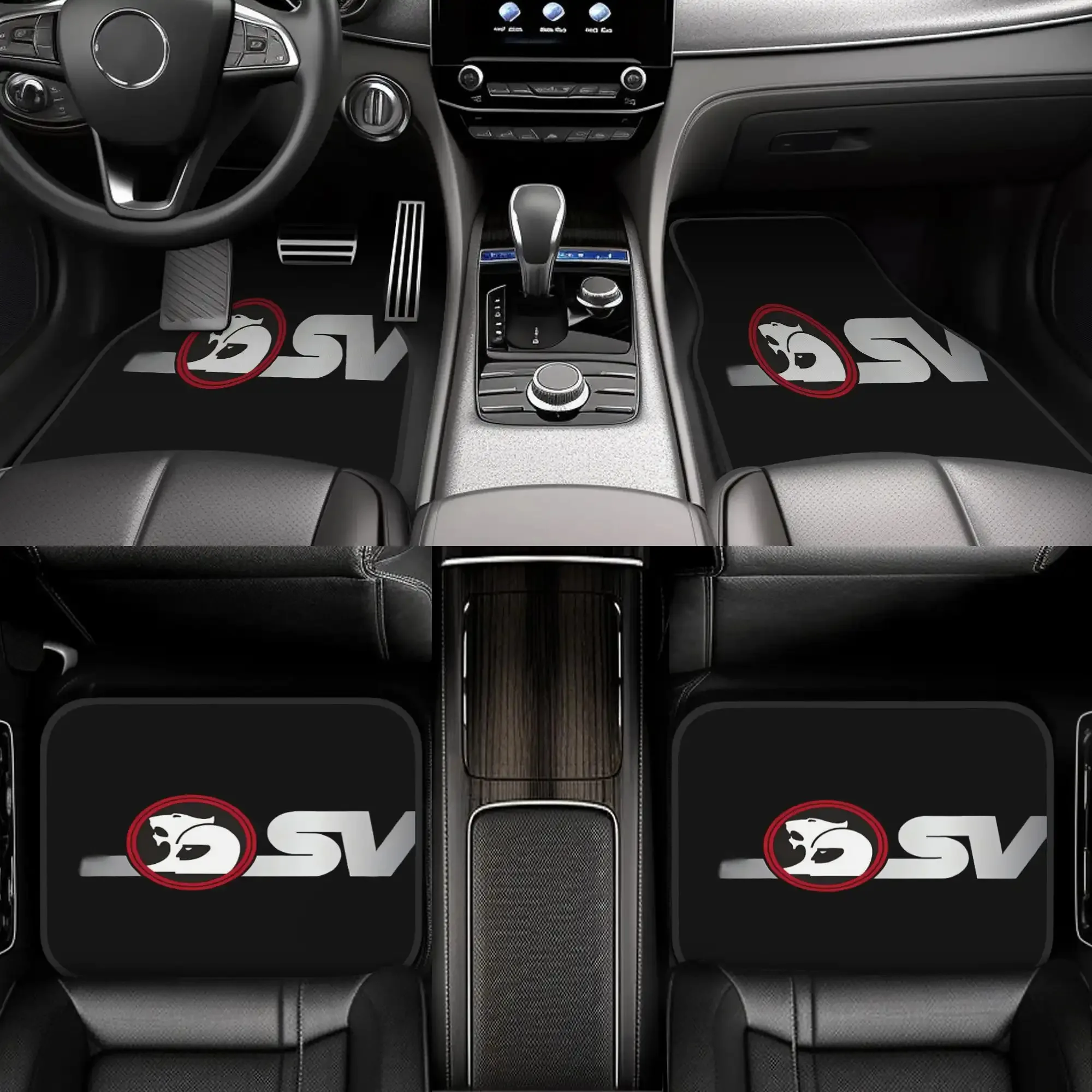 4pcs Hsv Car Floor Mats - Durable Polyester Fiber, Fit For Cars, Playful Design With Red & Logo, Ideal Gift For Halloween & Chri
