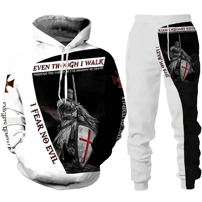 Men's Hoodie Suit 3D Printing Retro Knight Templar Armor Men's Hoodie Casual Sportswear Sweatpants Two-Piece Suit