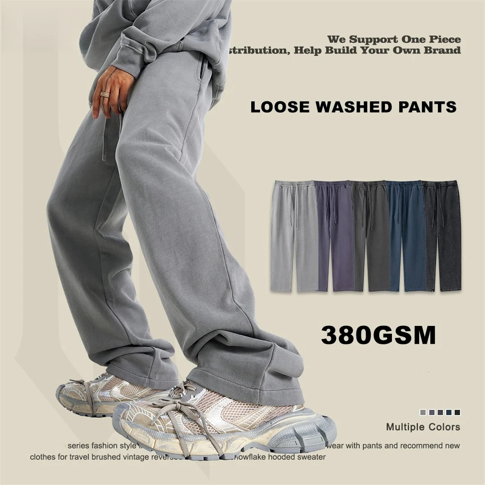 

【Unisex Retro】Oversized Straight Leg Sweatpants Men Women High Street Autumn Cotton Trousers Casual Solid Sport Pants