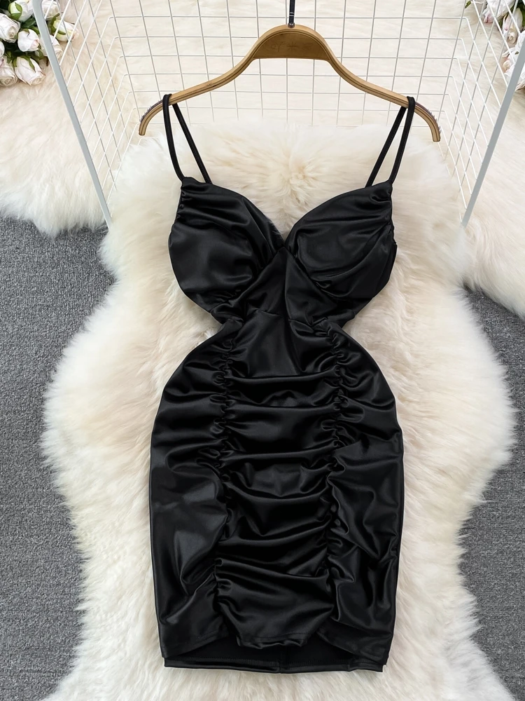 Zomer Pure Desire Sexy V-hals Taille-cinching Slim Fit Acetaat Satijn Wrap rond Band Dr vrouwen ort Rok Hoge Taille