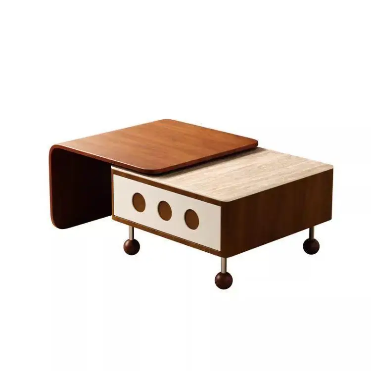 

Medieval style living room coffee table new retractable home French retro simple designer solid wood rock slab small apartment