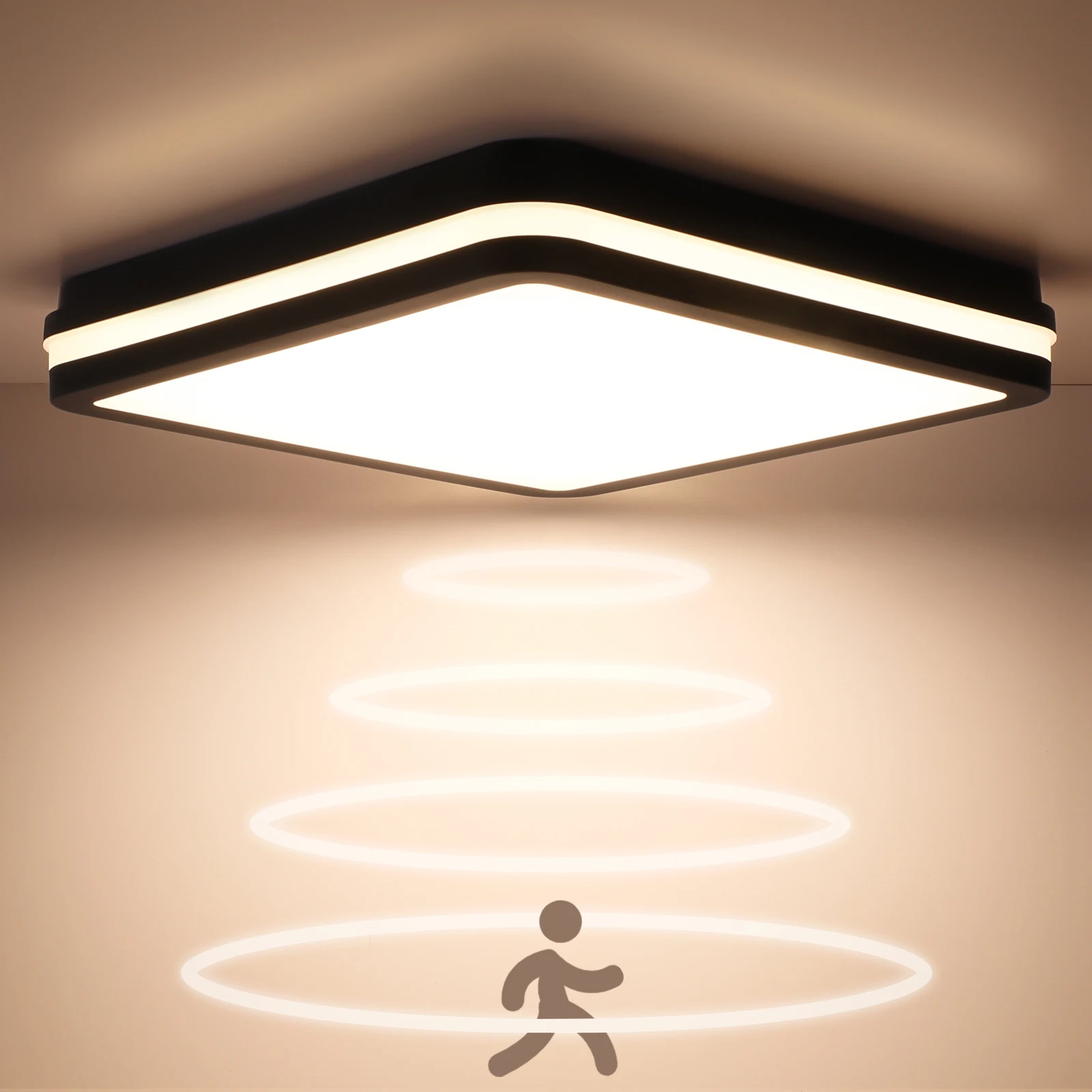 Quadratische LED Smart Deckenleuchte 5.8G Radar-Bewegungssensor IP54 18W 1800LM 4000K für Balkon Wohnzimmer Flur Badezimmer Schlafzimmer