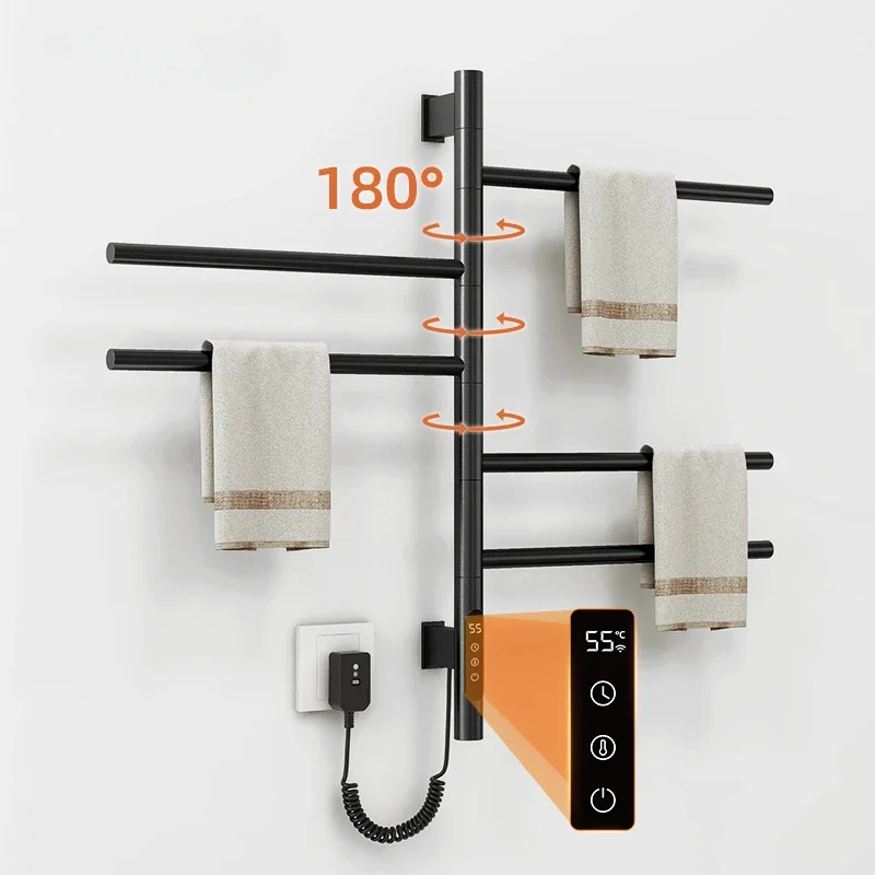 

Electric Heated Towel Rail Digital Display Temperature Control Timing Rotatable Smart Bathroom Thermal Towel Warmers G63