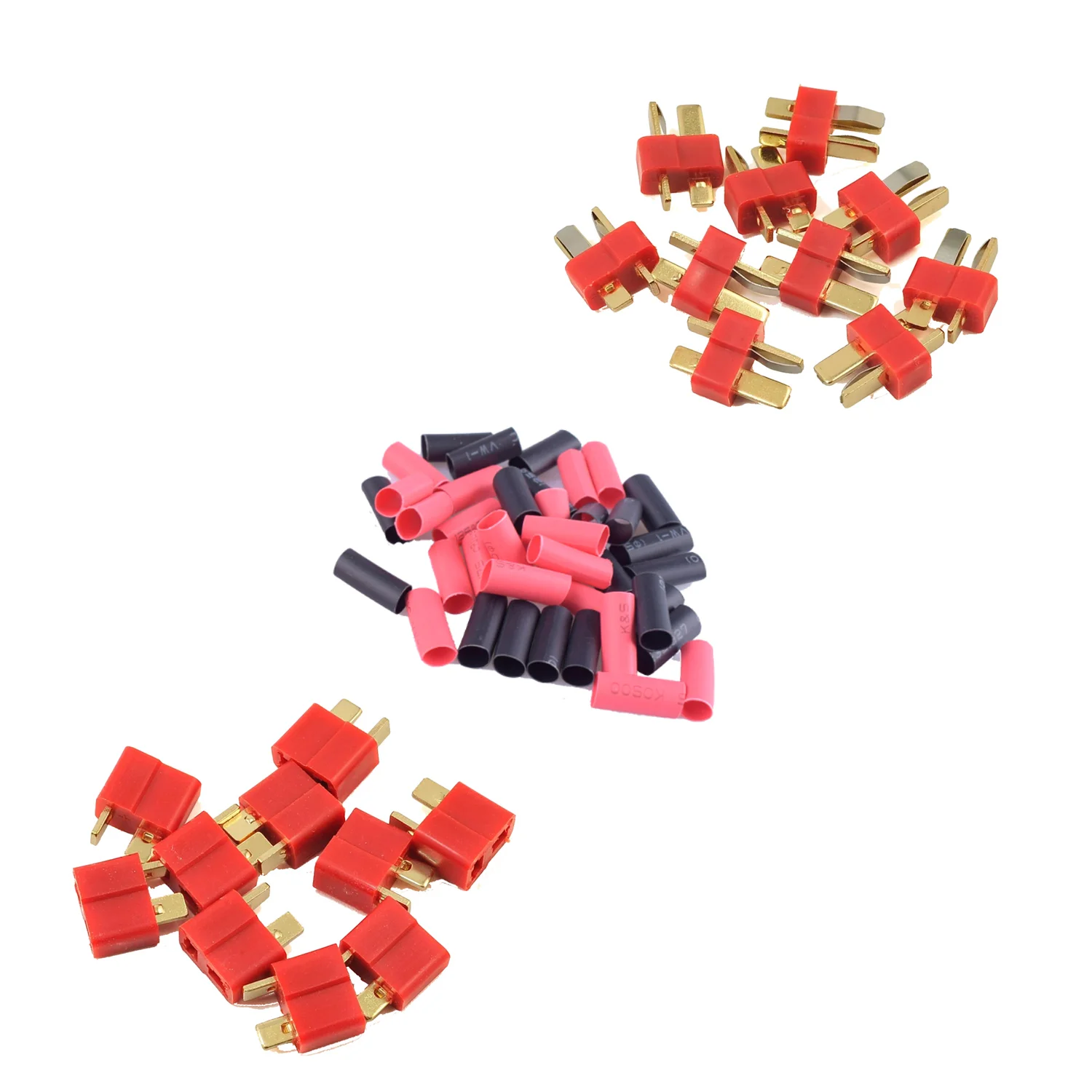 2/5/10 Pairs Red  Ultra T-Plug Connectors Deans Style Male and Female with heat Shrink Tubing For RC charger LiPo Battery ESC