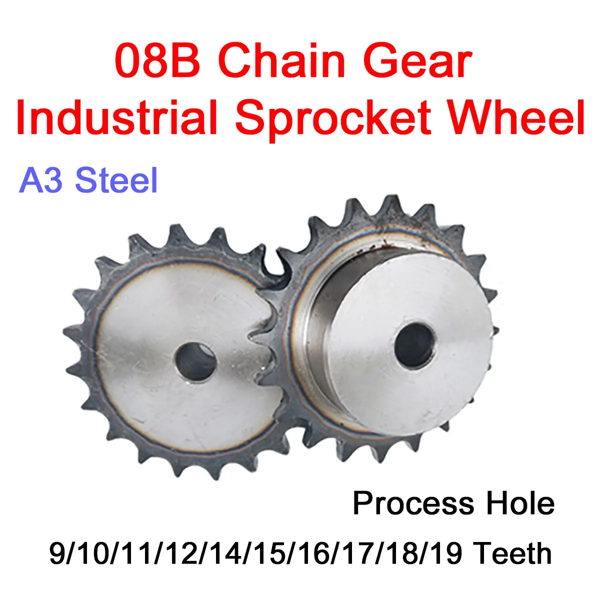 

1Pc 08B Chain Gear 9/10/11/12/14/15/16/17/18/19 Teeth A3 Steel Industrial Convex Sprocket Wheel Process Hole Tooth Pitch 12.7mm