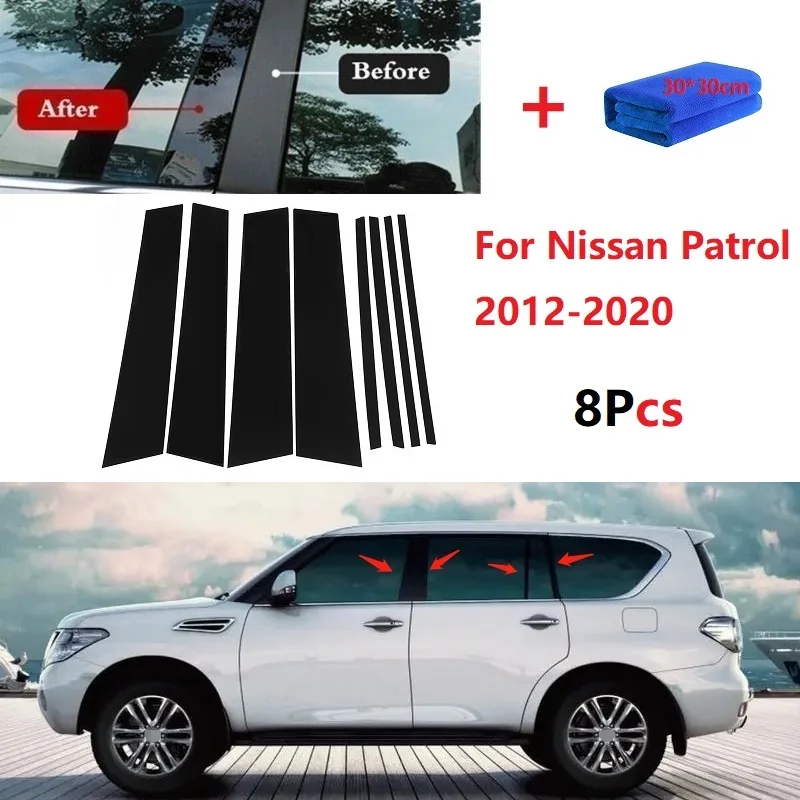 New Hot 8PCS Car Window Trim Cover BC Column Sticker Fit For Nissan Patrol 2012-2020 Polished Pillar Posts