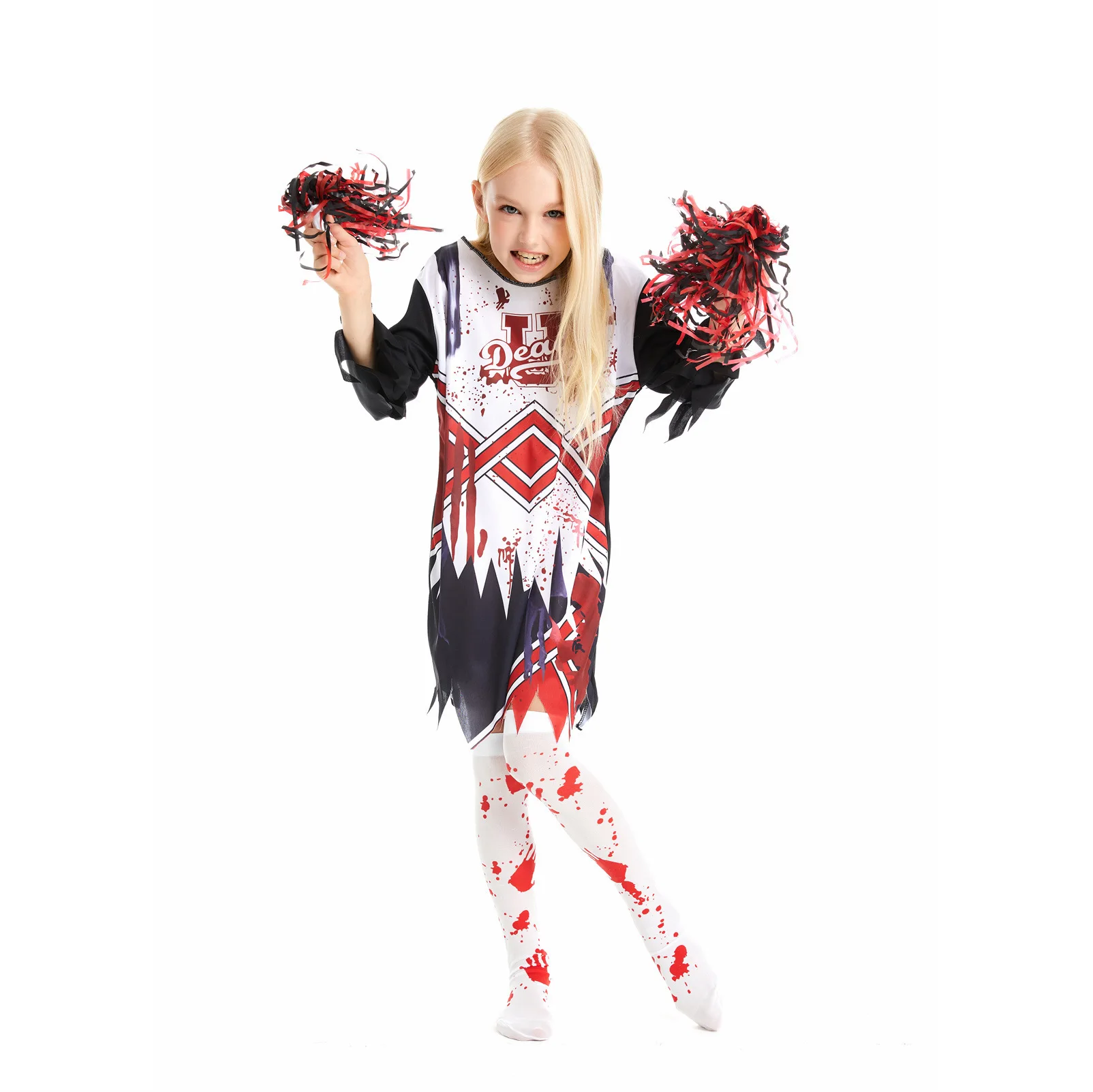 Child Halloween Carnival Cosplay Kid Scary Zombie Costume Girl Scary Bloody Cheerleader Cos Party Easter Purim Fancy Dresses