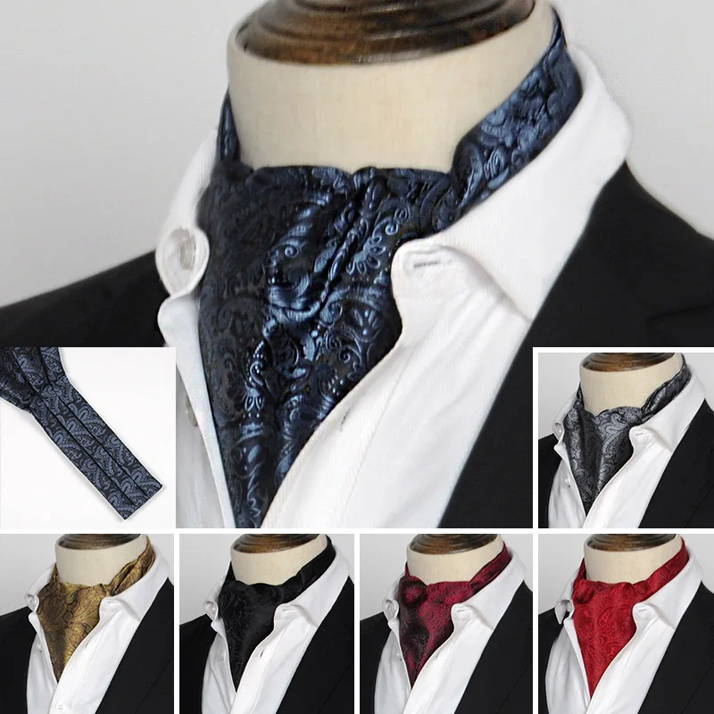 Men Vintage Cravat Wedding Formal Cravat Ascot Crinkle Self British Style Gentleman Polyester Paisley Neck Tie Luxury