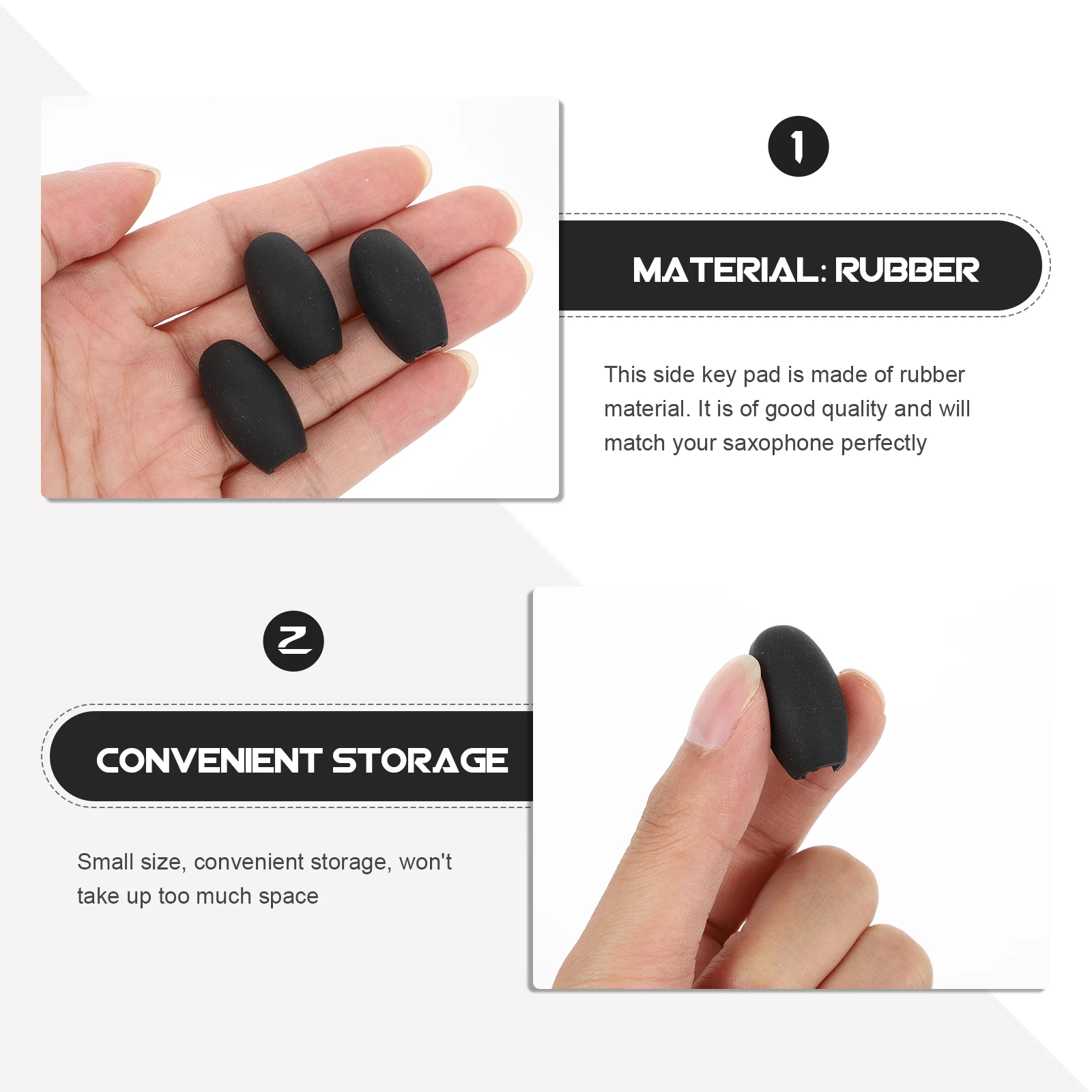 

3pcs Saxophone Rubber Side Key Pads Durable Protective Covers Palm Button Cushions Black Easy Install Replacement Music