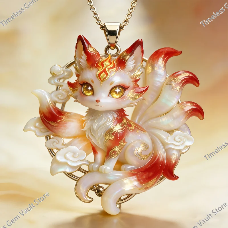 

Luxury Enamel Nine-Tailed Fox Charm Necklace, Niche Design Pendant, Perfect Birthday/Valentine Gift for Girlfriend