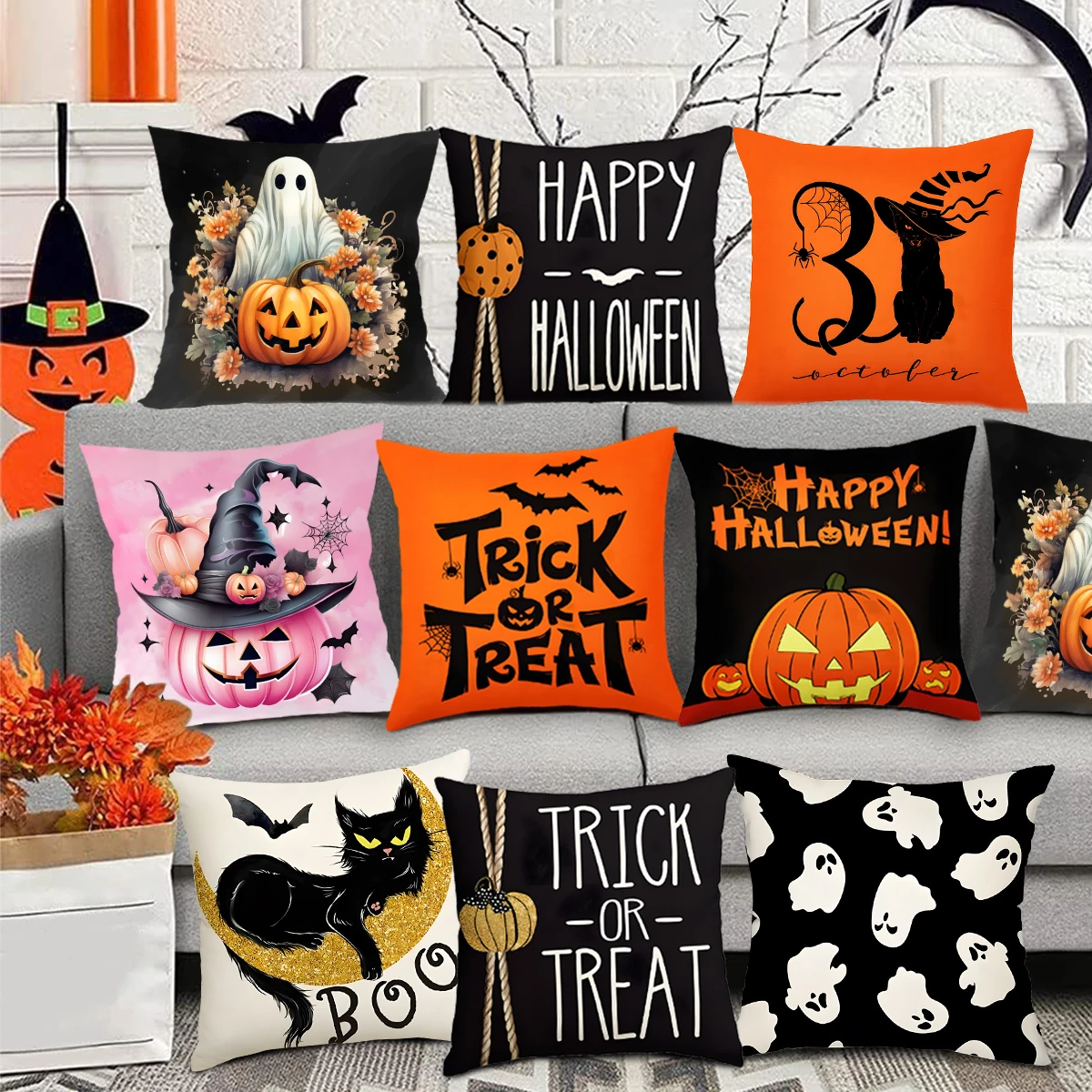 2024 Halloween Cushion Cover Halloween Decoration for Home Ghost Pumpkin Bat Pillowcase Horror Trick Or Treat Party Supplies