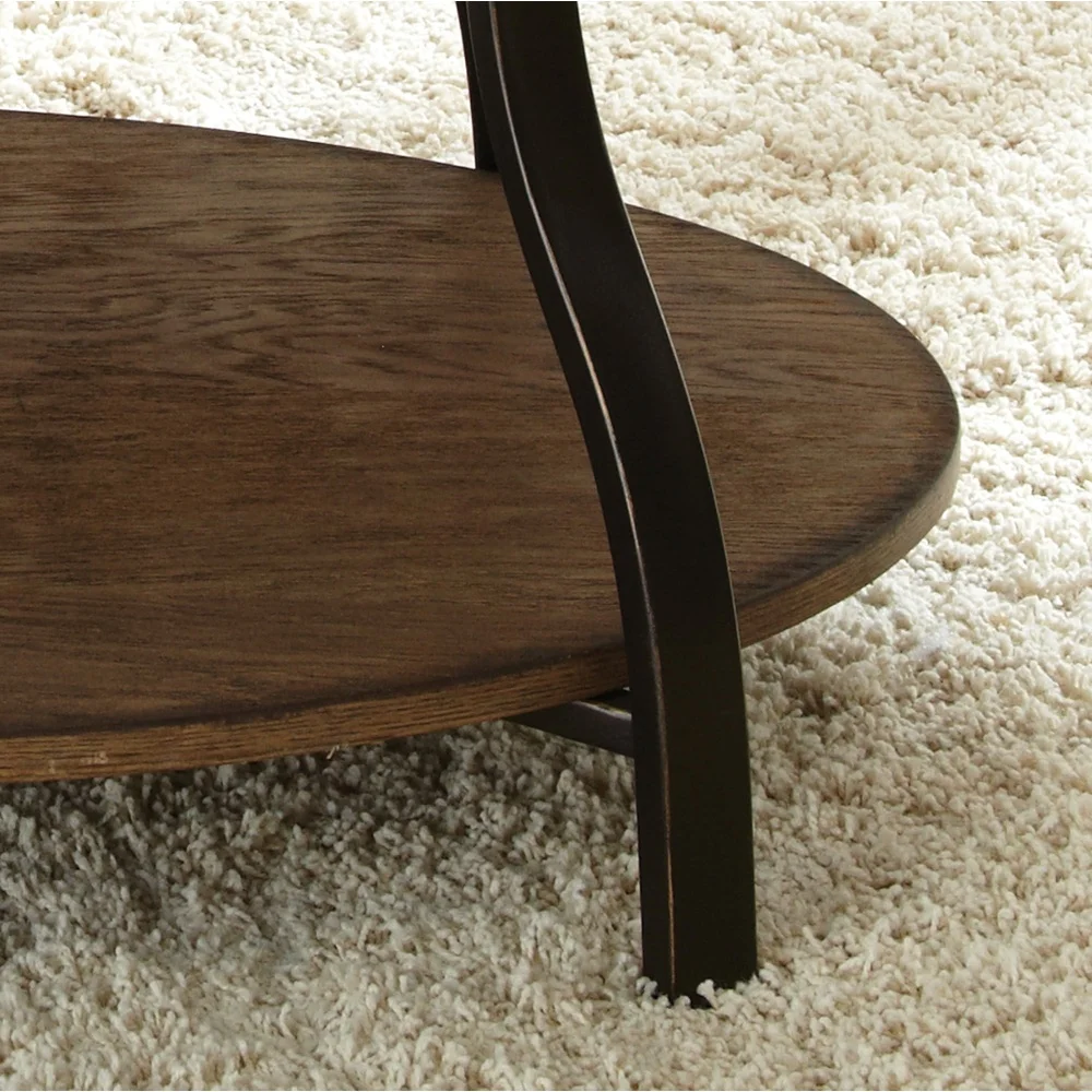 Oval Coffee Table Light Oak Finish Modern Style Metal Frame Wood Shelf Indoor Living Area Storage Furniture