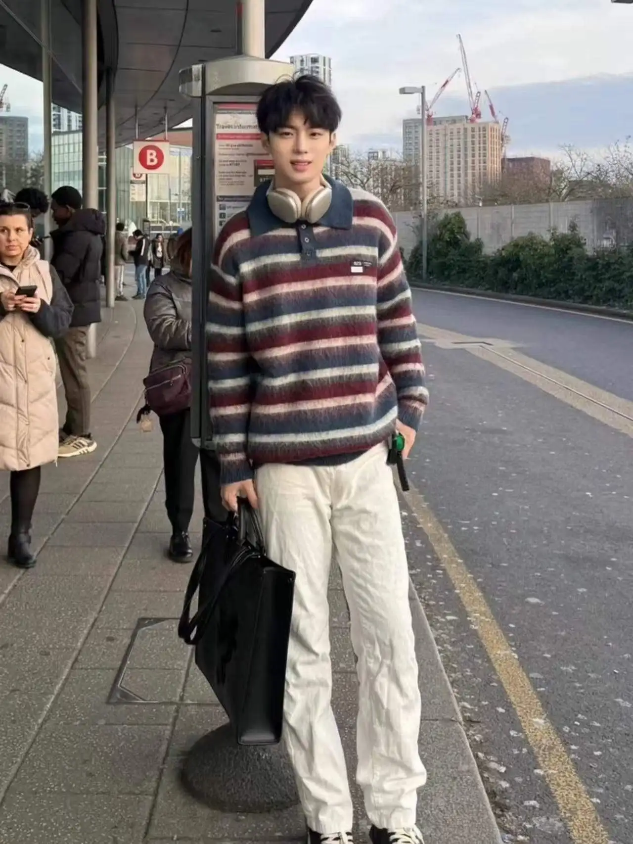 

Retro Striped round Ne Knitwear Men's Autumn Winter Lazy Casual Loose Versatile Collar Knitted Sweater ex Trendy