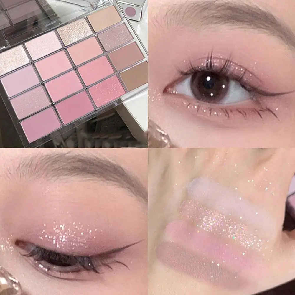 Paleta de sombras de ojos, 16 colores, mate, Nacarado, baja saturación, larga paleta de ojos, maquillaje marrón, brillo Rosa duradero